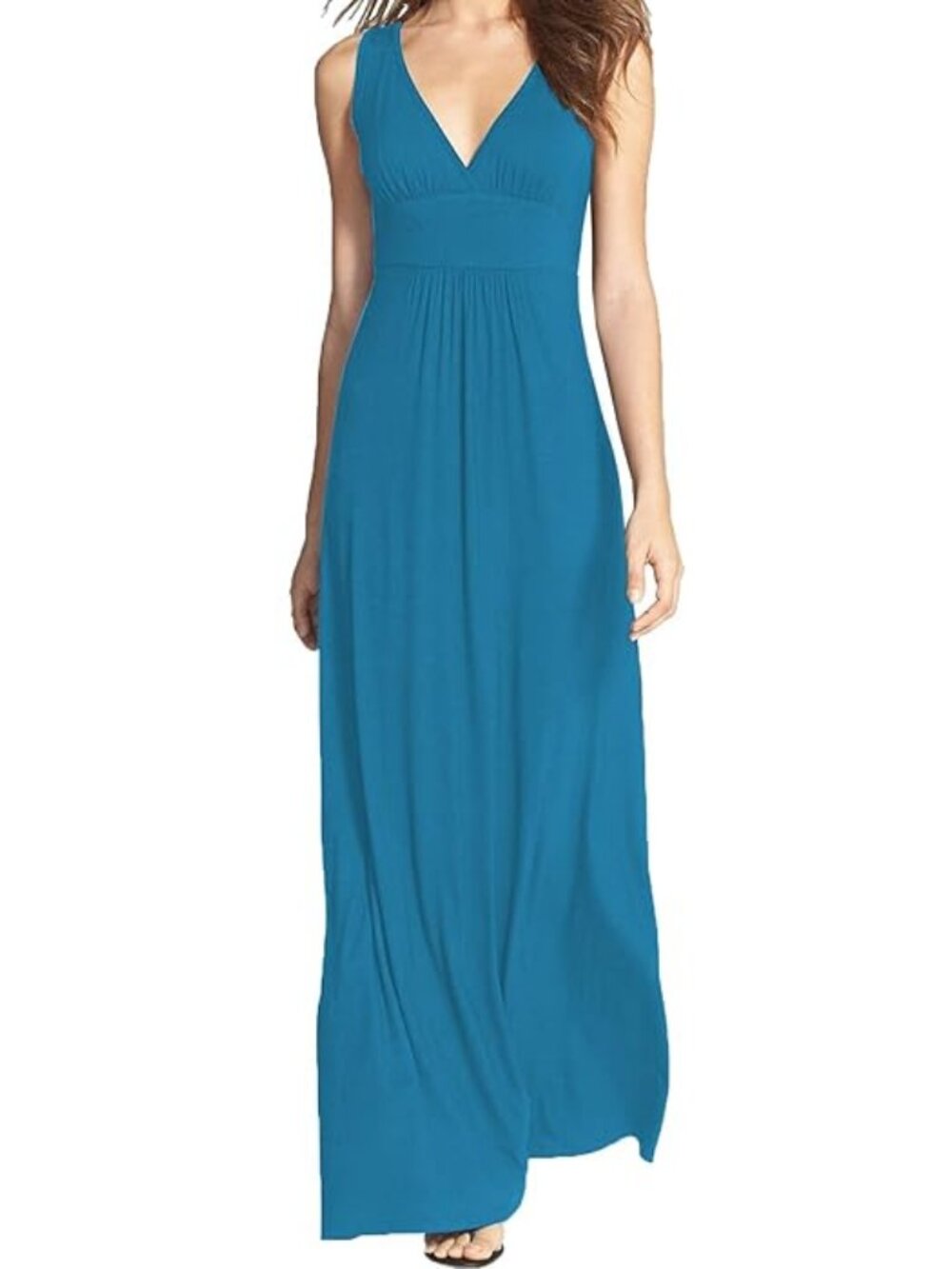 Sleeveless V-Neck Maxi Dress - Cyan Blue -  Large